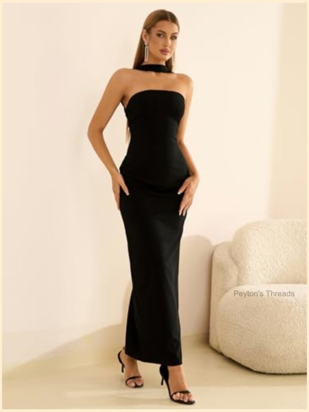 Elegant Bodycon Maxi Dress Halter Neck Formal Party Long Dress - Picture 6 of 7